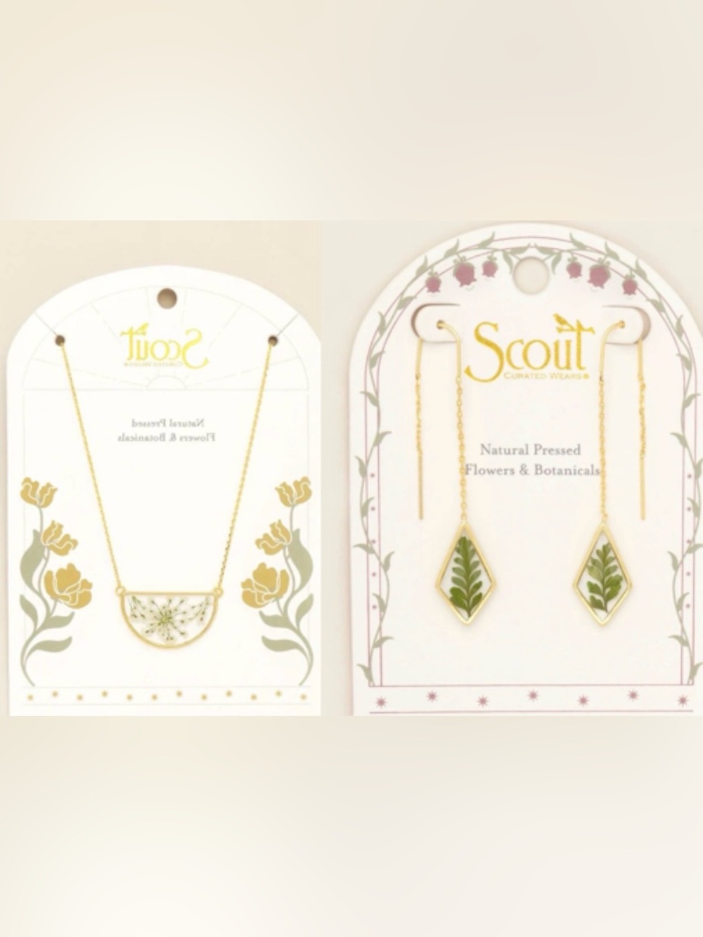 NWT Scout Curated Wears Pressed Flower Necklace & Earrings Bundle